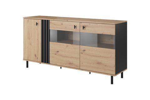 Фото: Тридверний скляний комод для вітальні Madis Meble Laski 165,1x82,2x40 (MADIS_KOM_3D) 113989 купити в інтернет-магазині mebishop.com.ua